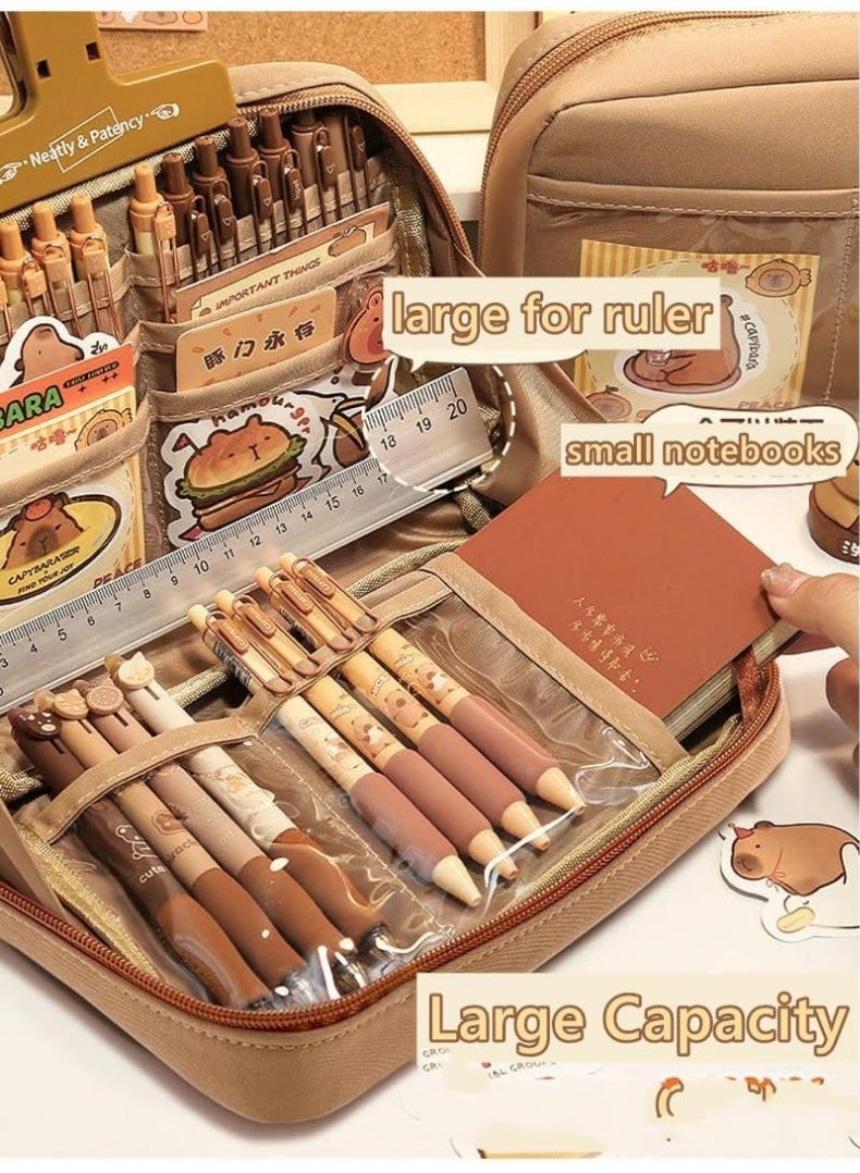YelaJoy School Stationary Kit, Capybara Pencil Case, Upgraded Thickened Cute Animal Stationery Box, Durable Pen Organizer for Kids, Large Capacity School Supplies Storage Bag,Dirt-Resistant Pencil Case - Image 5